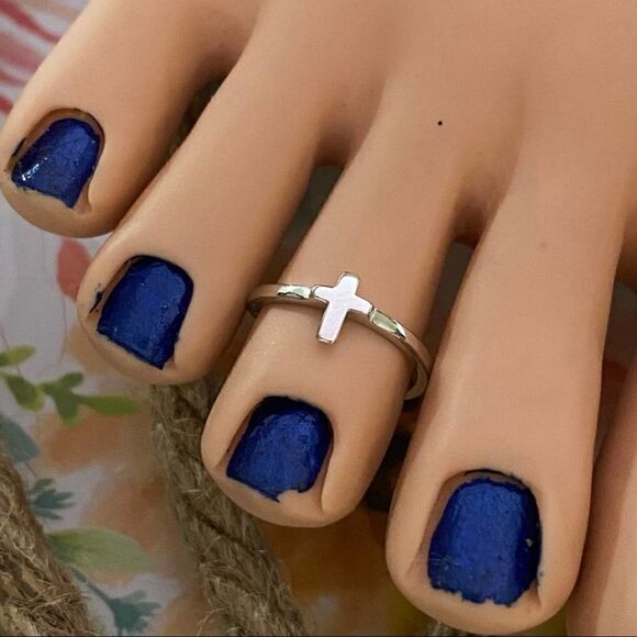 Sterling Silver Cross Toe Ring Midi Ring - Picture 1 of 6